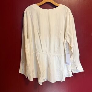 Pari Passu Emira 100% Silk Blouse‎ Size 16 Ivory Ruched Top Classic Chic